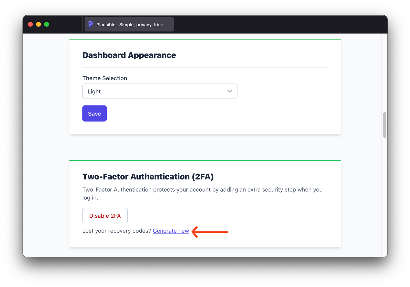 Generate new 2FA recovery codes